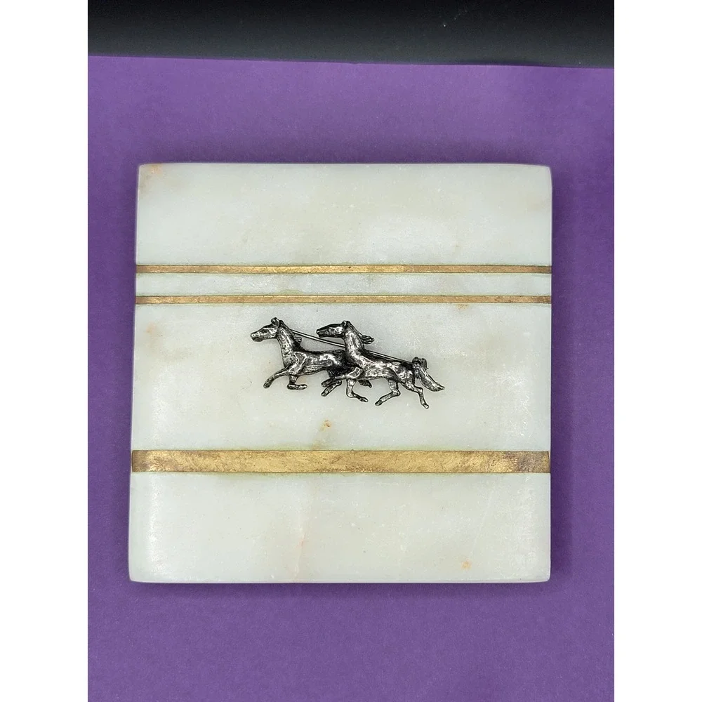 Vintage Zentall Three Running Horses Silver Tone Brooch